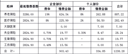 201607-201706武汉市中心城区最低社保缴纳费用表