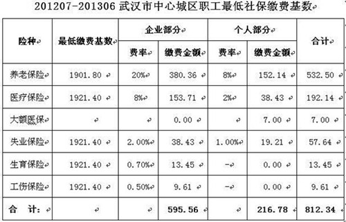 2012年7月-2013年6月社保费用表