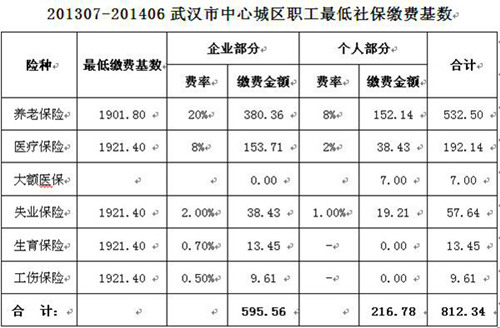 2013年7月-2014年6月社保费用表