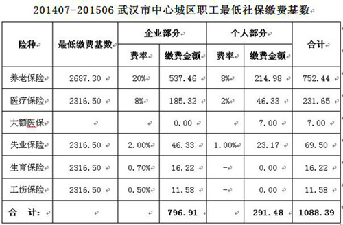 2014年7月-2015年6月社保费用表