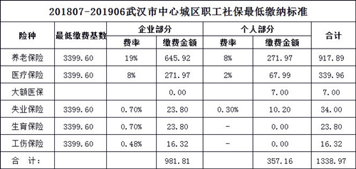 代缴武汉五险最低标准
