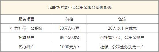 方阵金保网单位社保服务费用